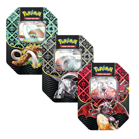 Pokémon TCG: Paldean Fates Tin -(Zestaw 3 wzorów ,12 boosterów)