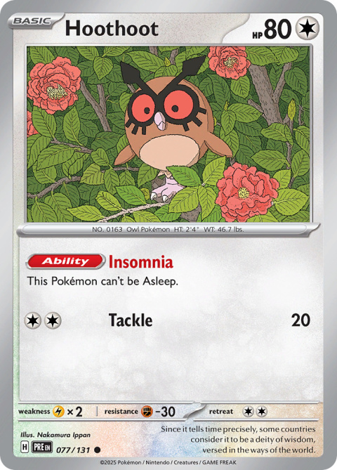 Pokémon TCG: Hoothoot #077 MASTERBALL Pokemon Prismatic Evolutions Pokémon TCG: Hoothoot #077 MASTERBALL Pokemon Prismatic Evolutions